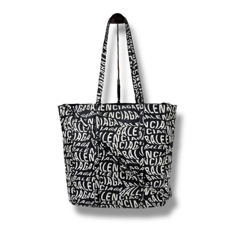 Balenciaga Everyday Tote 2-Way Wave Logo Black White Tote Bag - Picture 1 of 10